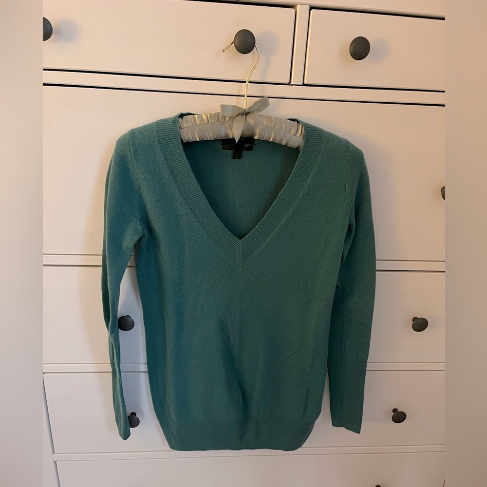 J.Crew Cashmere V-Neck Sweater, Green, XXS
